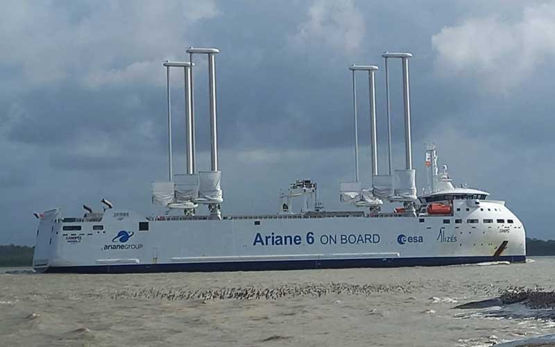 Ariane 6 rocket stages arrive in French Guiana for a Q1 2025 launch, alongside an unexpected passenger—a helicopter for Helicojyp.