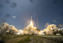 Arianespace has launched the first four-booster variant of its Ariane 6 rocket, deploying 32 satellites for the Amazon LEO constellation.